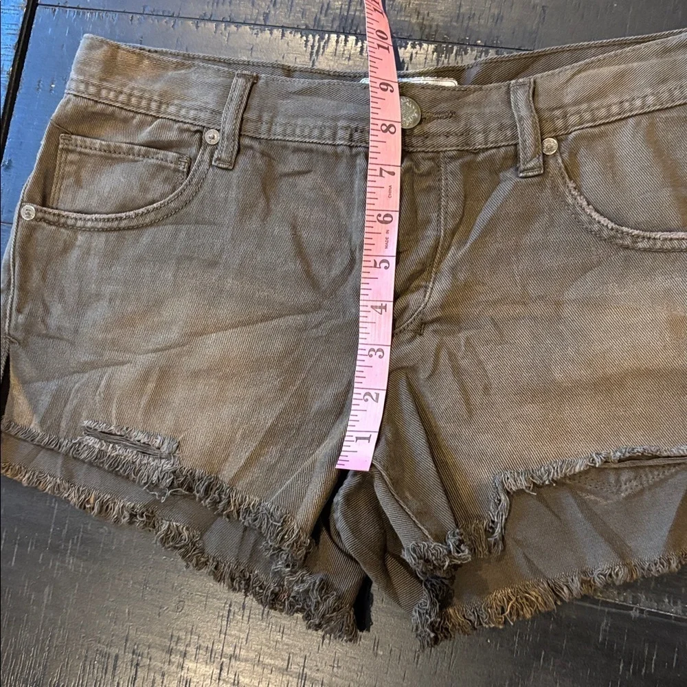 Free People Button Fly Distressed Brown Jean Shorts Size 27